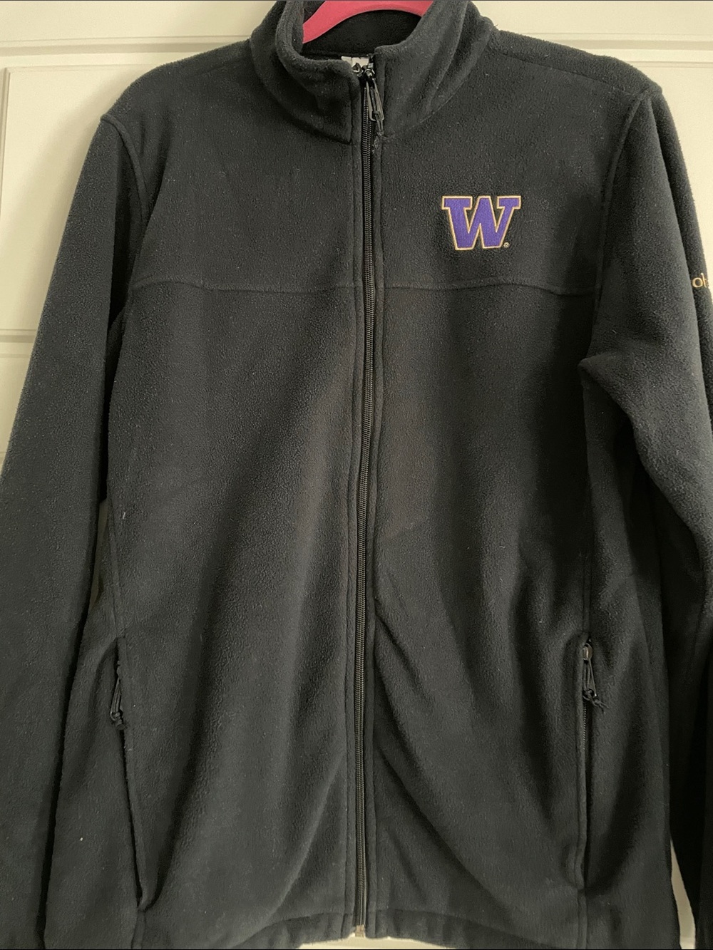 Columbia University of Was Black Full-Zip Fleece Jacket with Purple 'W' Patch